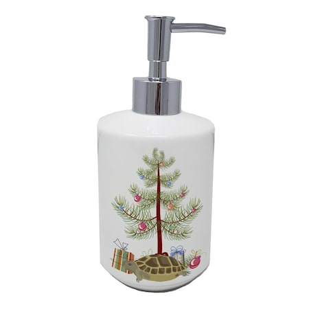 Carolines Treasures 7 x 3.5 in. Turtle Merry Christmas Ceramic Soap Dispenser CK4542SOAP